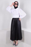 Tesettür giyim EKRU YAKA DETAYLI BELİ LASTİKLİ BLUZ T 6509