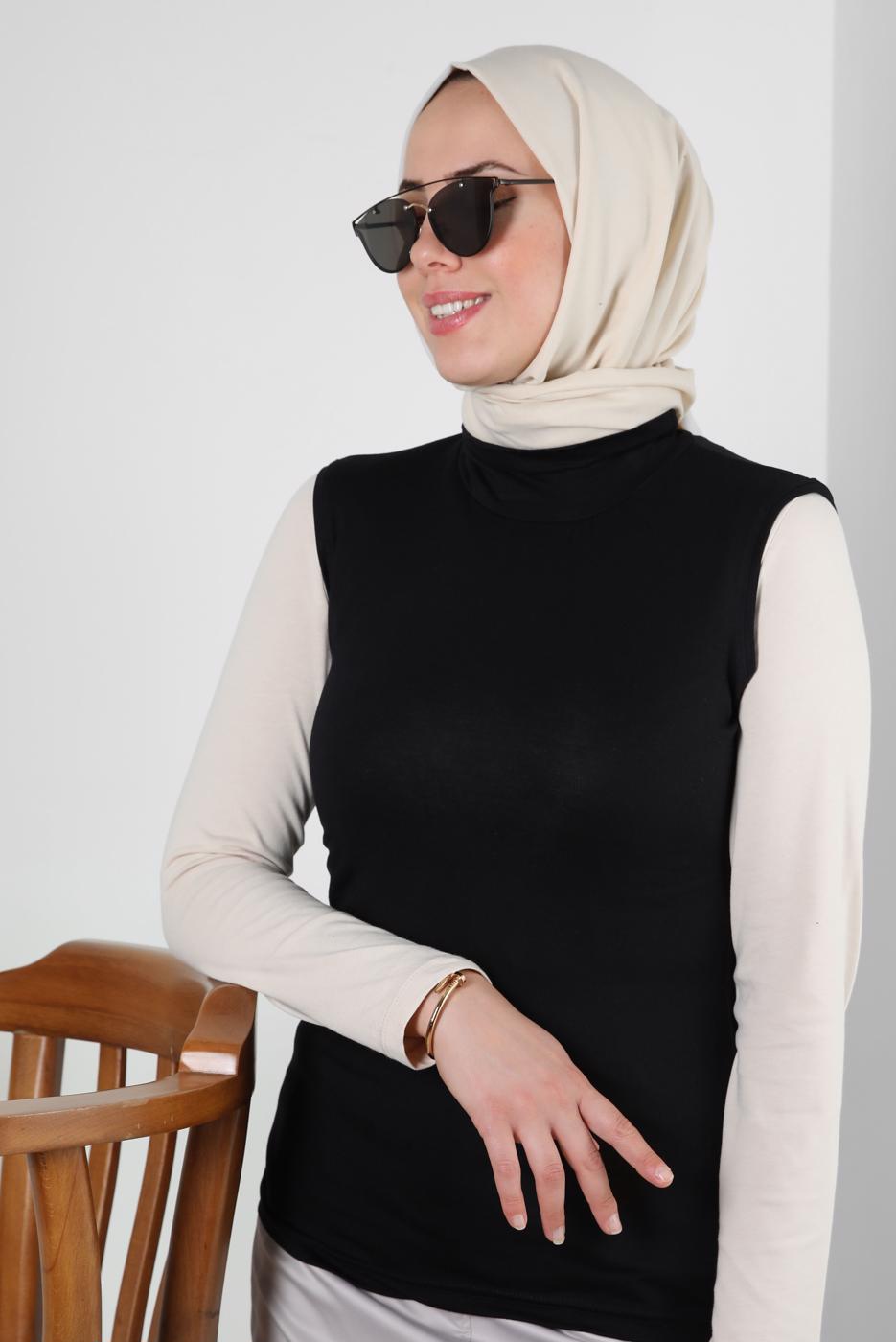 Tesettür giyim SİYAH BOĞAZLI YAKA KOLSUZ BODY T 1001