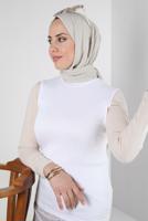 Tesettür giyim BEYAZ BOĞAZLI YAKA KOLSUZ BODY T 1001