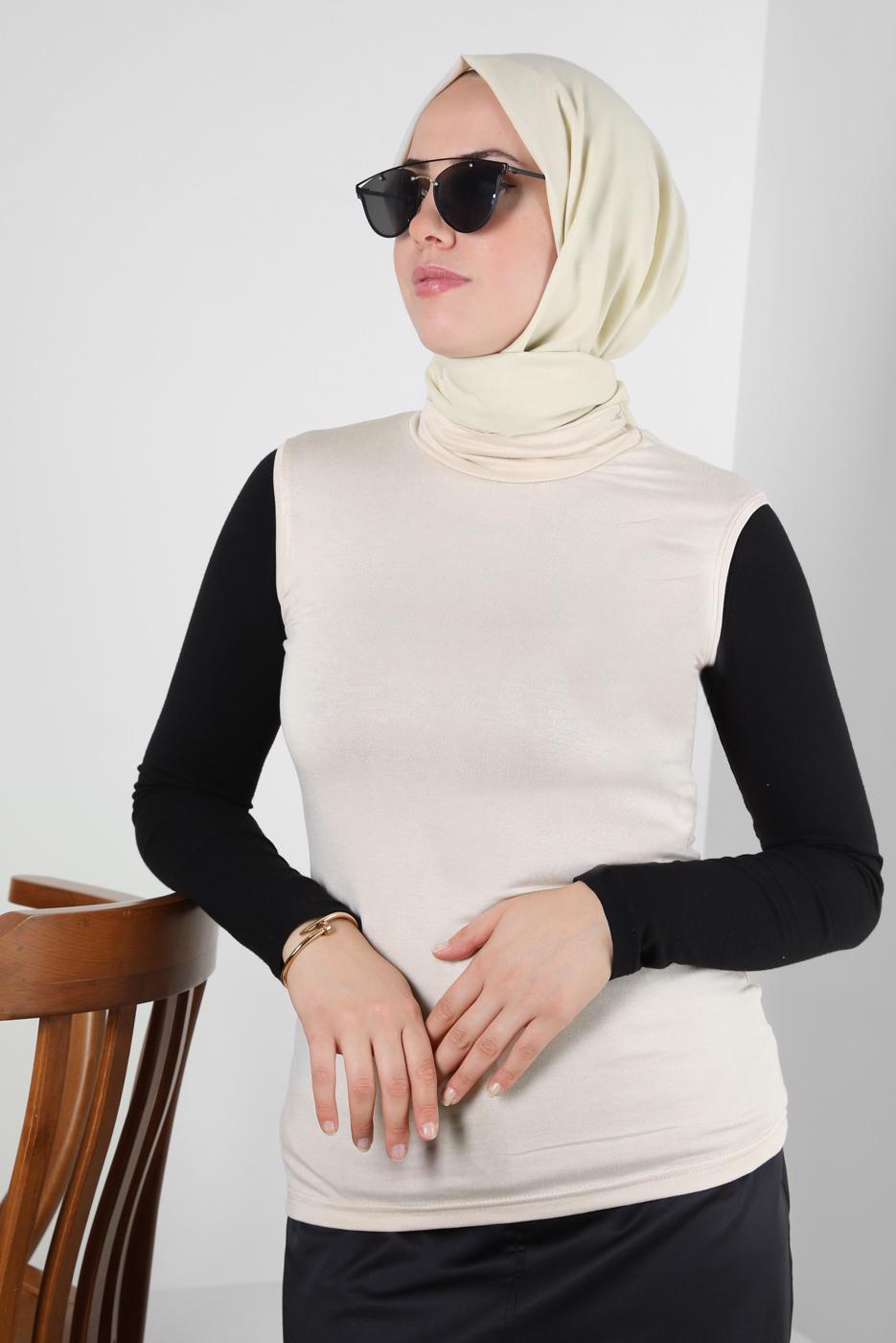 Tesettür giyim BEJ BOĞAZLI YAKA KOLSUZ BODY T 1001