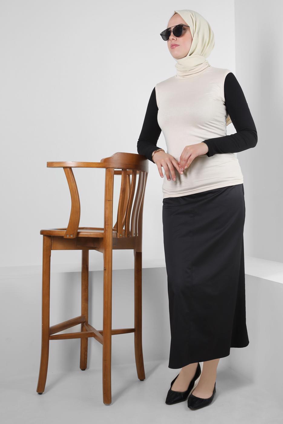 Tesettür giyim BEJ BOĞAZLI YAKA KOLSUZ BODY T 1001