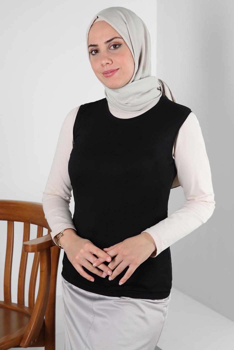 Tesettür giyim SİYAH BİSİKLET YAKA KOLSUZ BODY T 1002