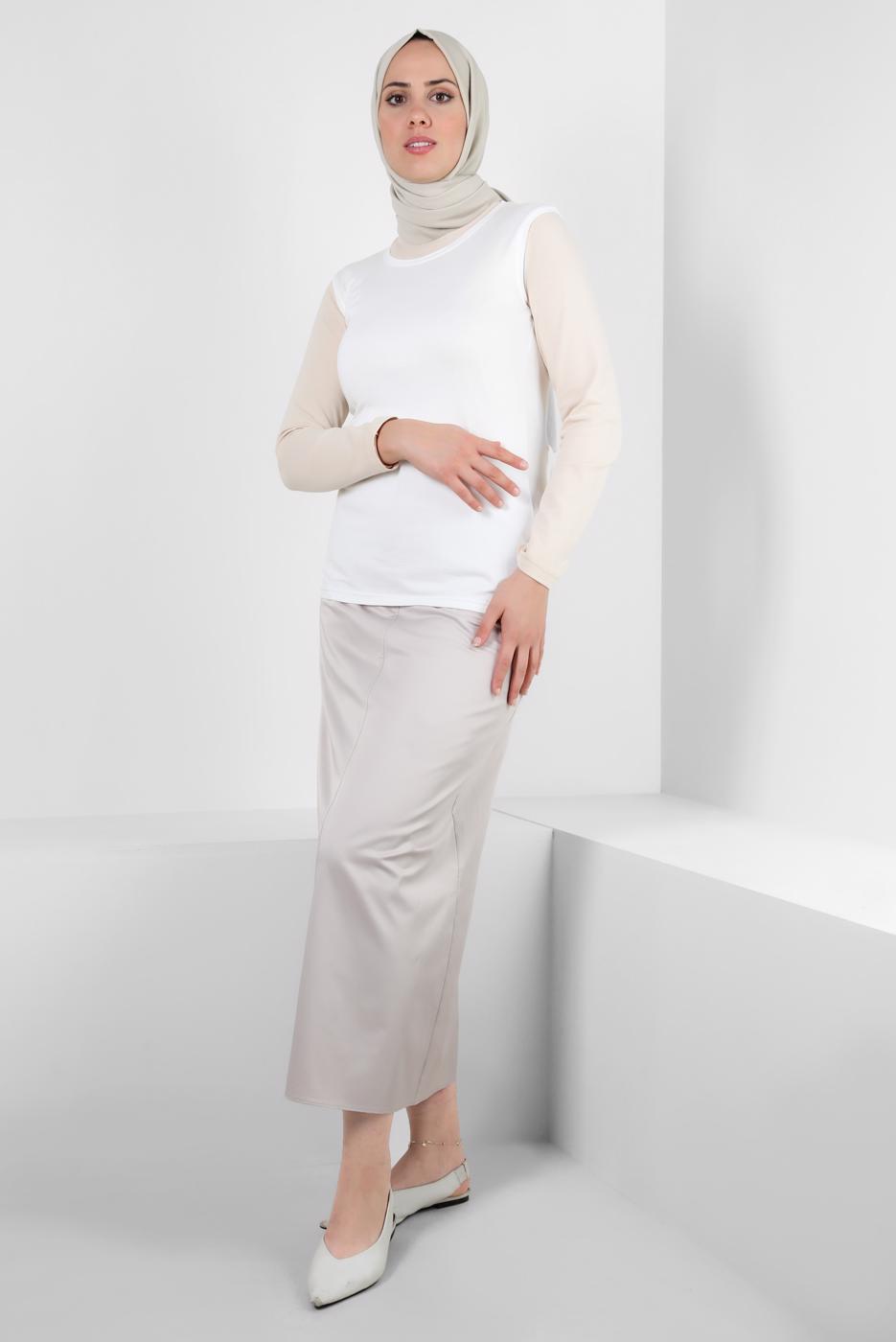 Tesettür giyim BEYAZ BİSİKLET YAKA KOLSUZ BODY T 1002