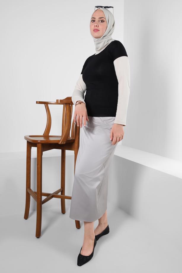 Hijab clothing BLACK SHORT SLEEVED CREW-NECK BODY T 1003 - TRENDTESETTÜR