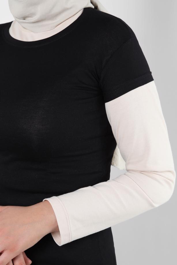 Hijab clothing BLACK SHORT SLEEVED CREW-NECK BODY T 1003 - TRENDTESETTÜR