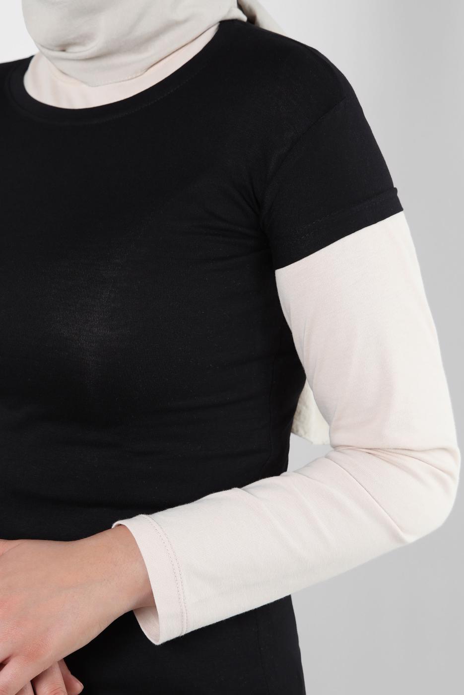 Hijab clothing BLACK SHORT SLEEVED CREW-NECK BODY T 1003
