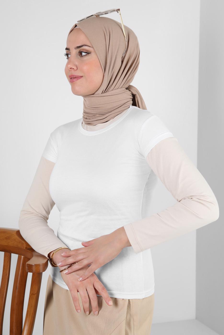 Tesettür giyim BEYAZ KISA KOLLU BİSİKLET YAKA BODY T 1003