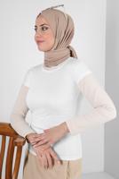 Tesettür giyim BEYAZ KISA KOLLU BİSİKLET YAKA BODY T 1003