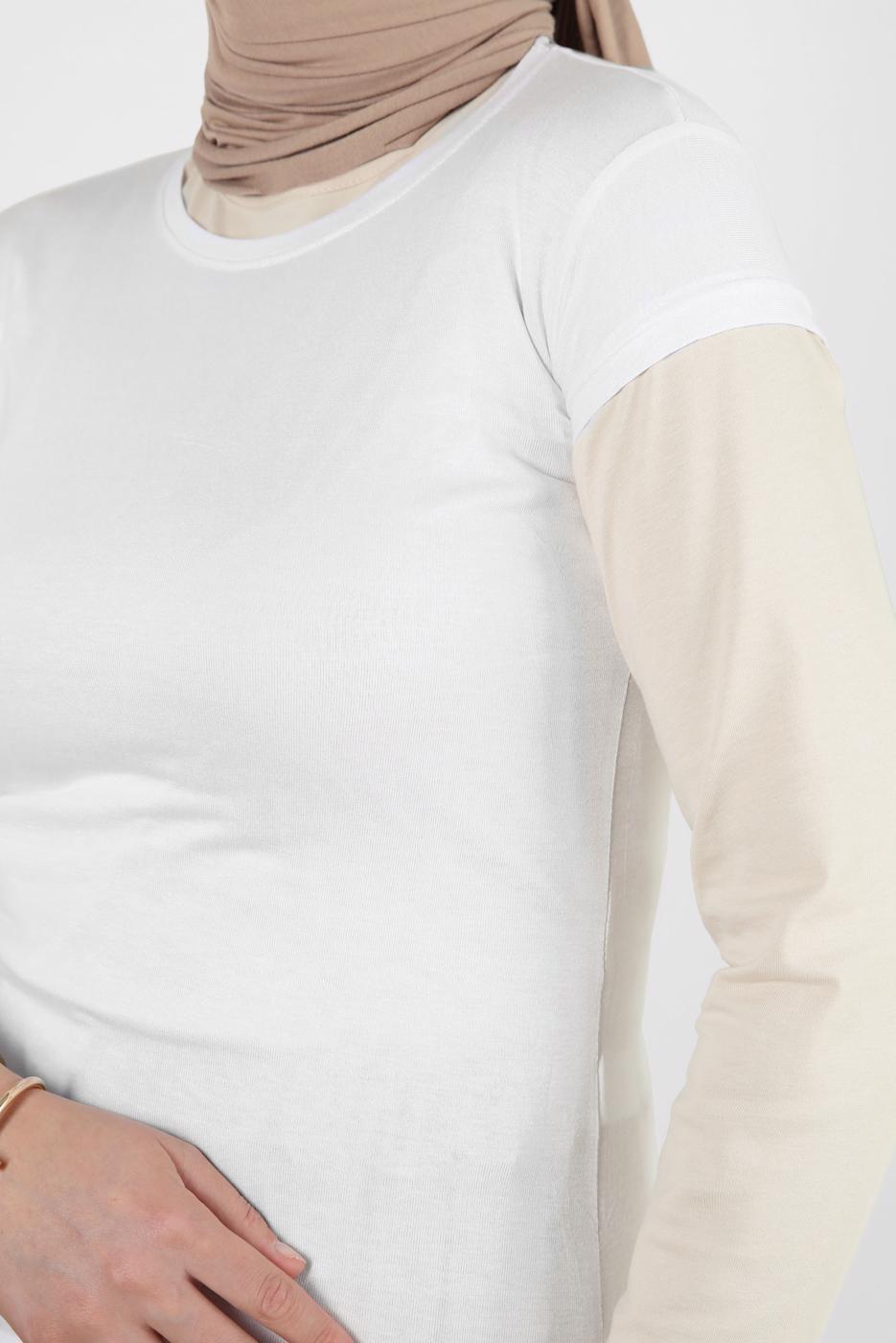 Tesettür giyim BEYAZ KISA KOLLU BİSİKLET YAKA BODY T 1003