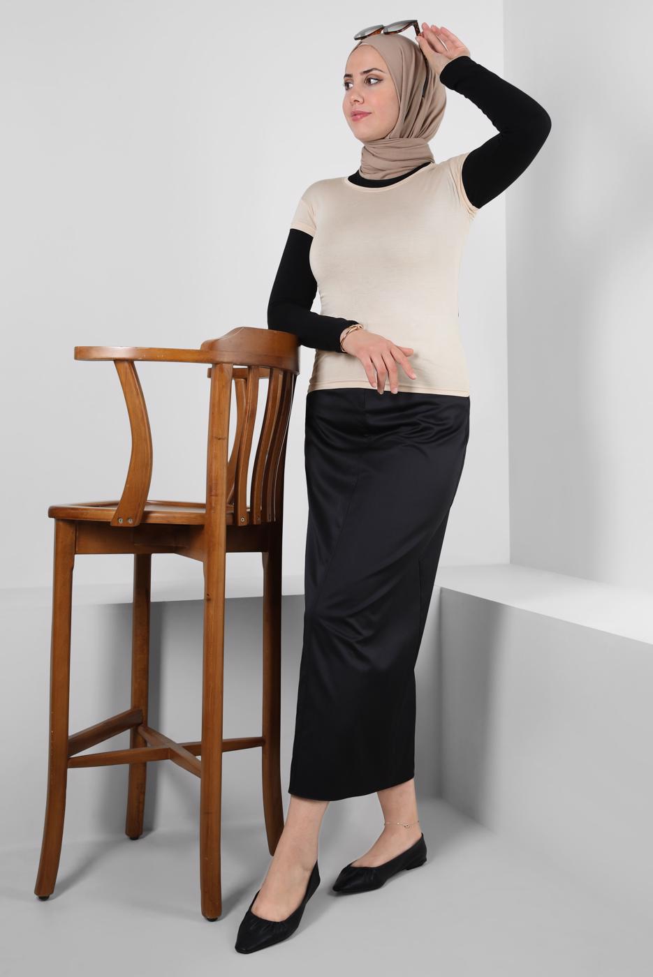 Hijab clothing BEIGE SHORT SLEEVED CREW-NECK BODY T 1003