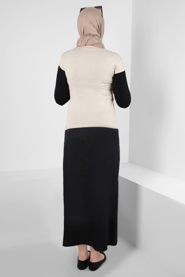 Hijab clothing BEIGE SHORT SLEEVED CREW-NECK BODY T 1003 - TRENDTESETTÜR