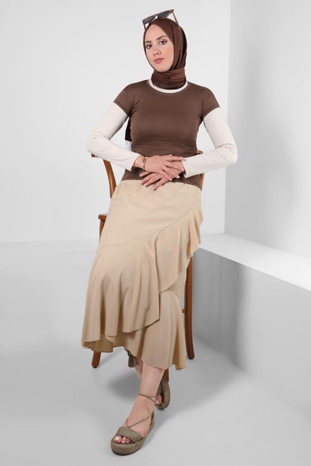 Hijab clothing BROWN SHORT SLEEVED CREW-NECK BODY T 1003 - TRENDTESETTÜR