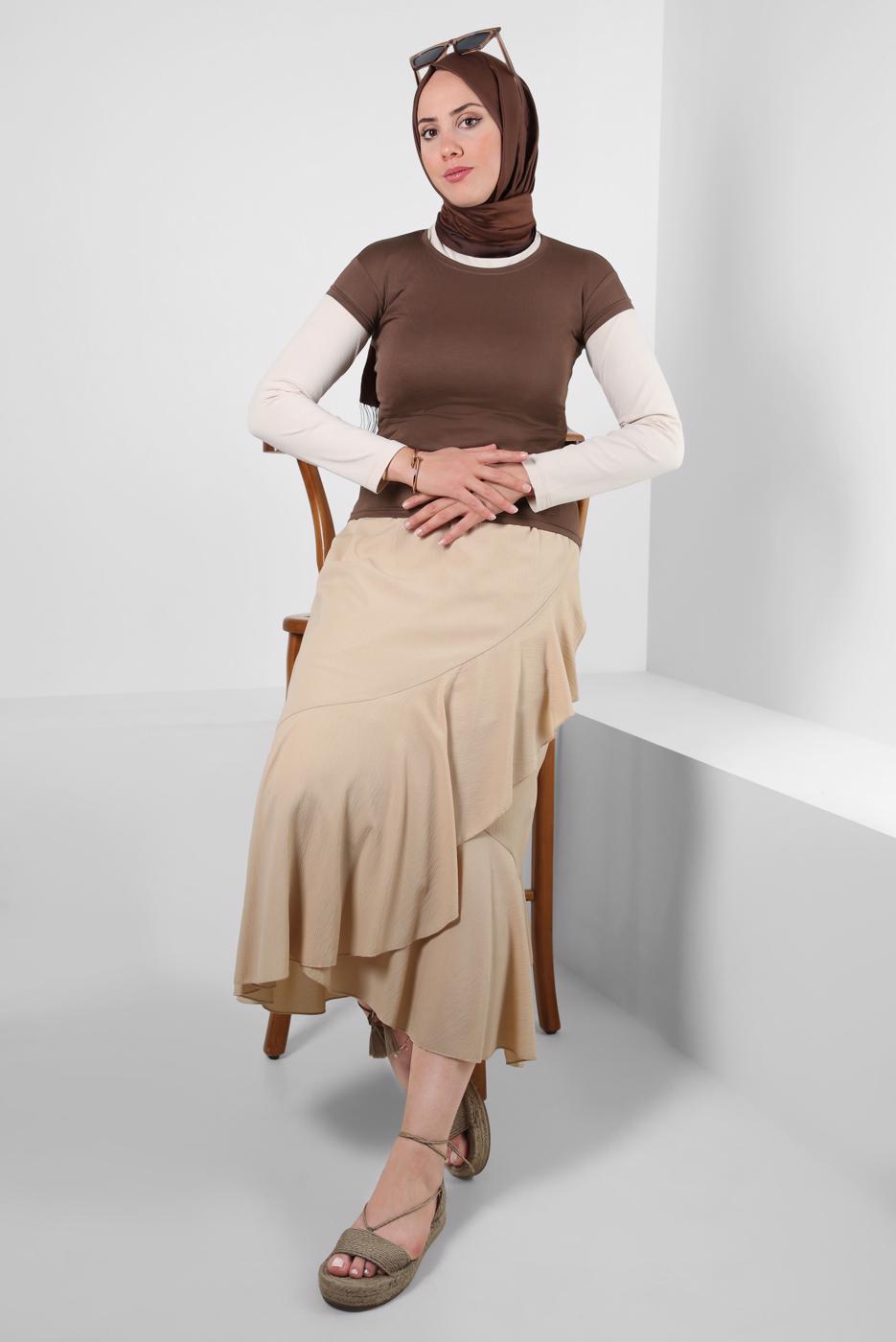 Hijab clothing BROWN SHORT SLEEVED CREW-NECK BODY T 1003