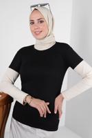 Tesettür giyim SİYAH BİSİKLET YAKA KISA KOLLU BODY T 1003-1