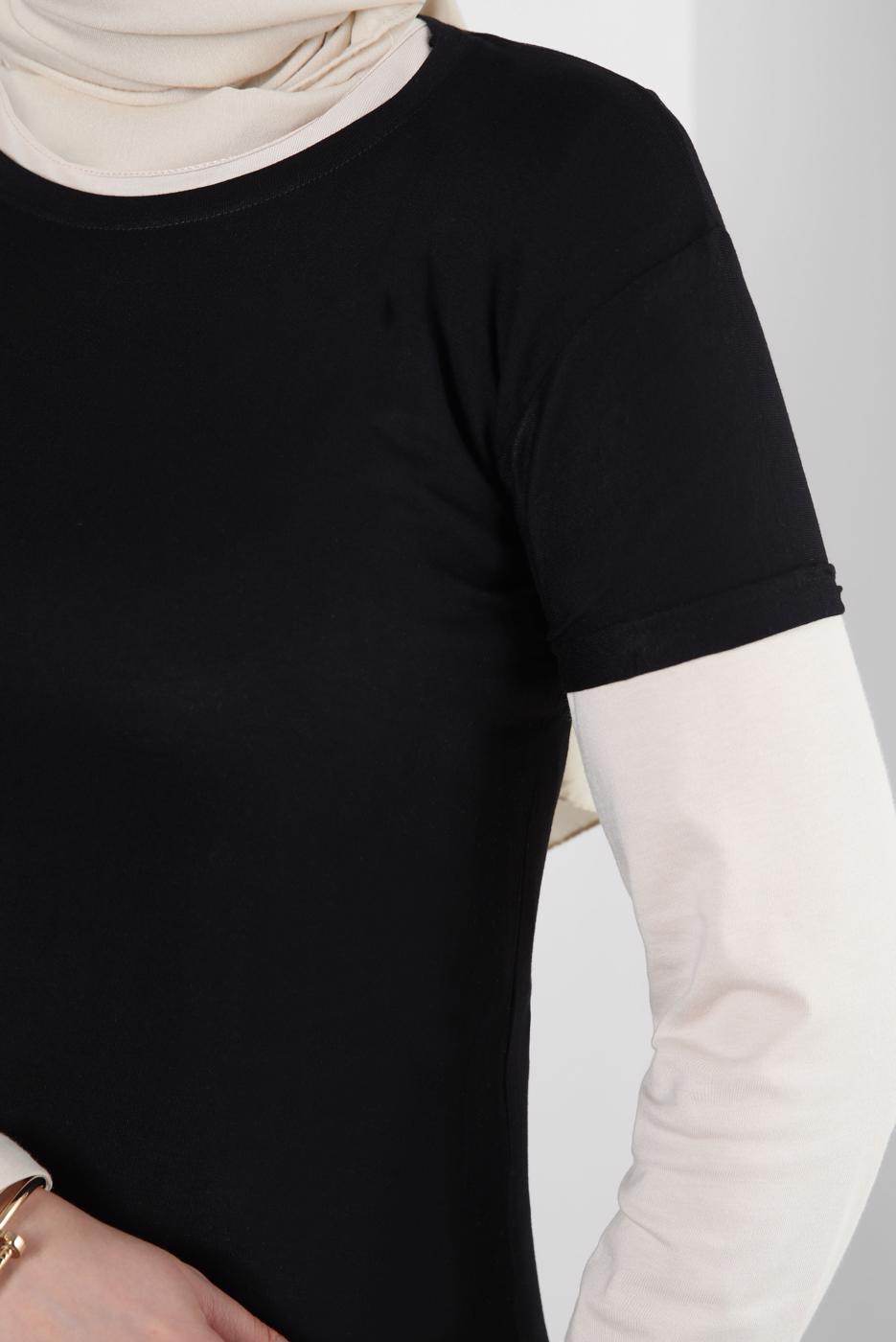 Tesettür giyim SİYAH BİSİKLET YAKA KISA KOLLU BODY T 1003-1