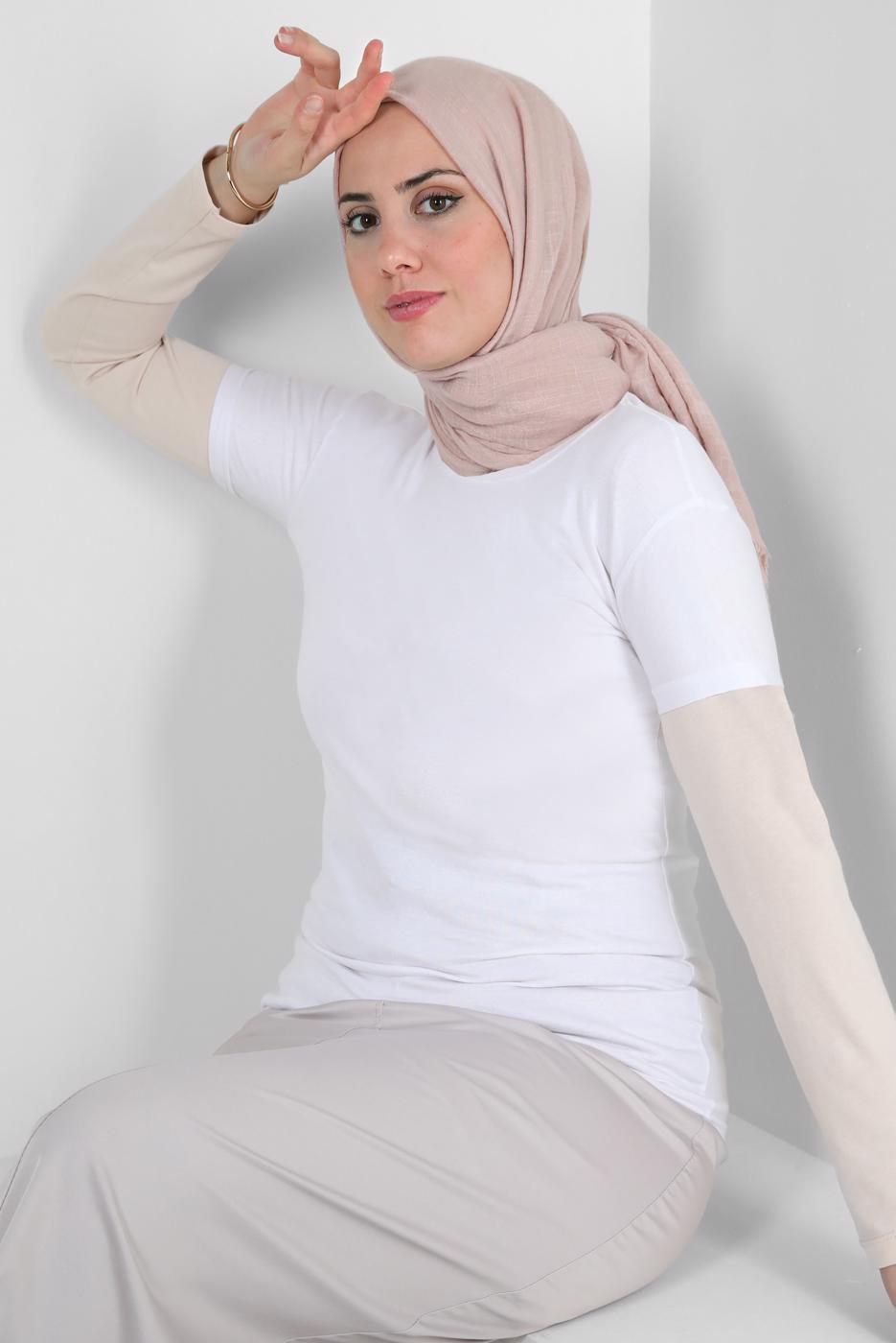 Tesettür giyim BEYAZ BİSİKLET YAKA KISA KOLLU BODY T 1003-1