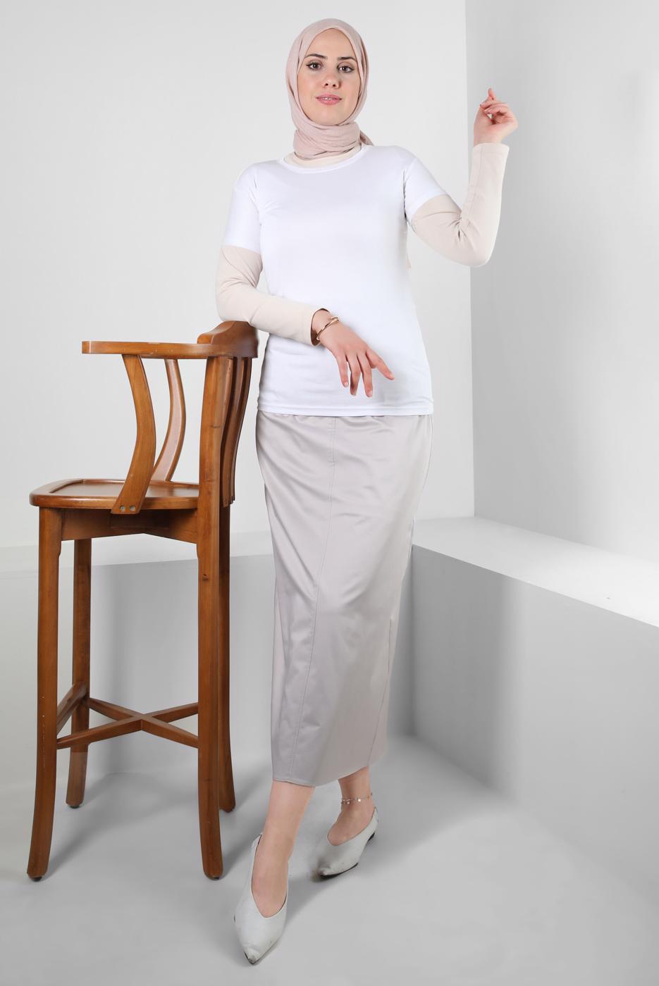 Tesettür giyim BEYAZ BİSİKLET YAKA KISA KOLLU BODY T 1003-1