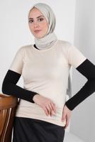 Tesettür giyim BEJ BİSİKLET YAKA KISA KOLLU BODY T 1003-1
