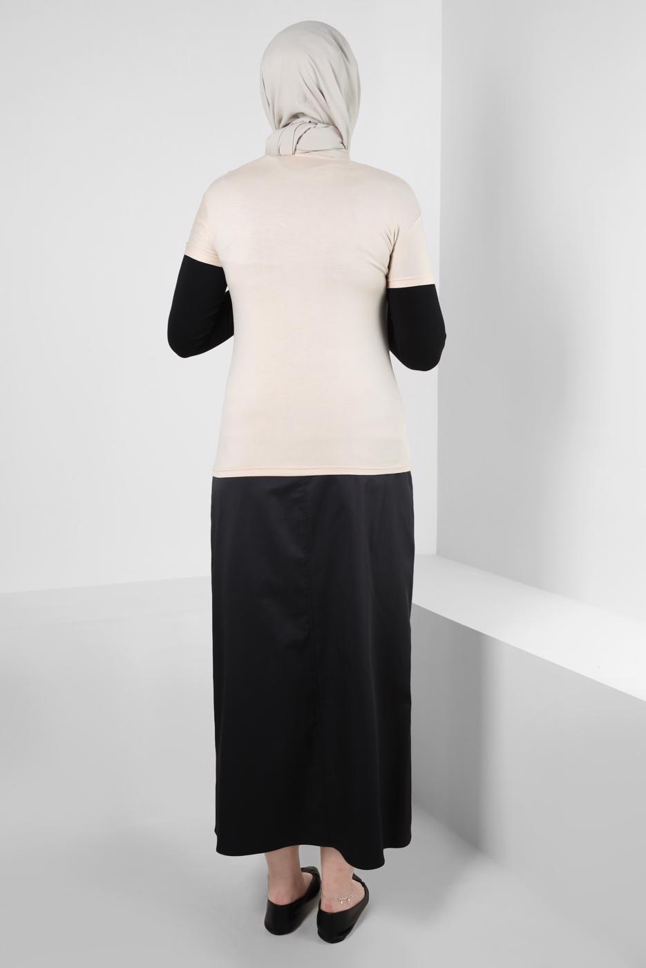 Tesettür giyim BEJ BİSİKLET YAKA KISA KOLLU BODY T 1003-1