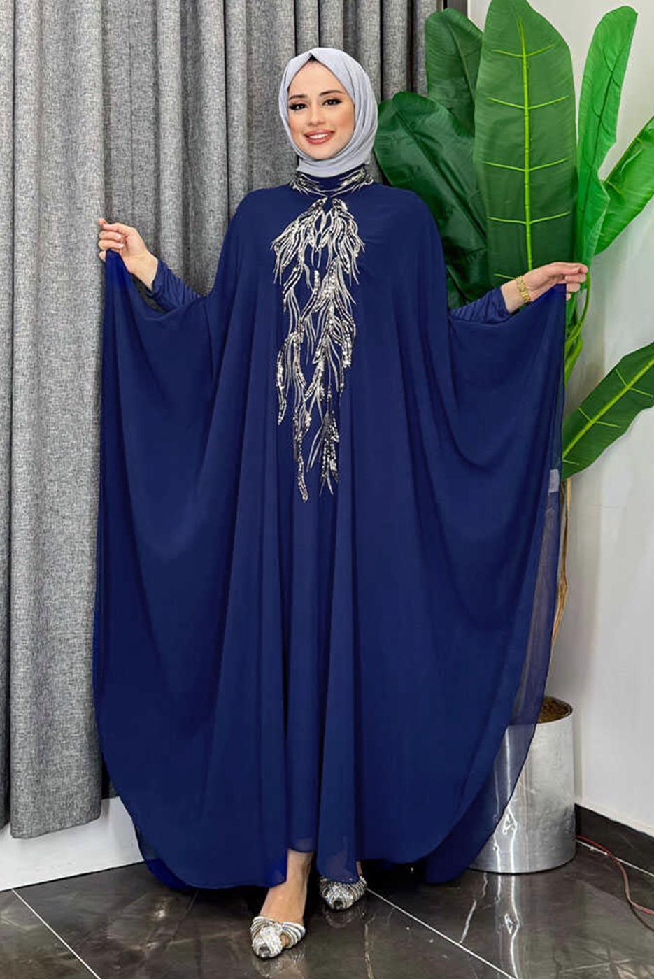 Tesettür giyim LACİVERT ABAYALI ELBİSELİ TAKIM T 4773