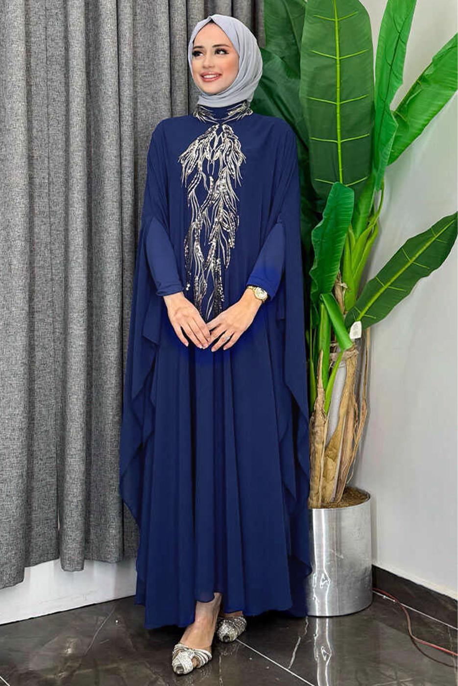 Tesettür giyim LACİVERT ABAYALI ELBİSELİ TAKIM T 4773