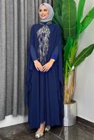 Tesettür giyim LACİVERT ABAYALI ELBİSELİ TAKIM T 4773