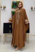 Tesettür giyim TABA ABAYALI ELBİSELİ TAKIM T 4773