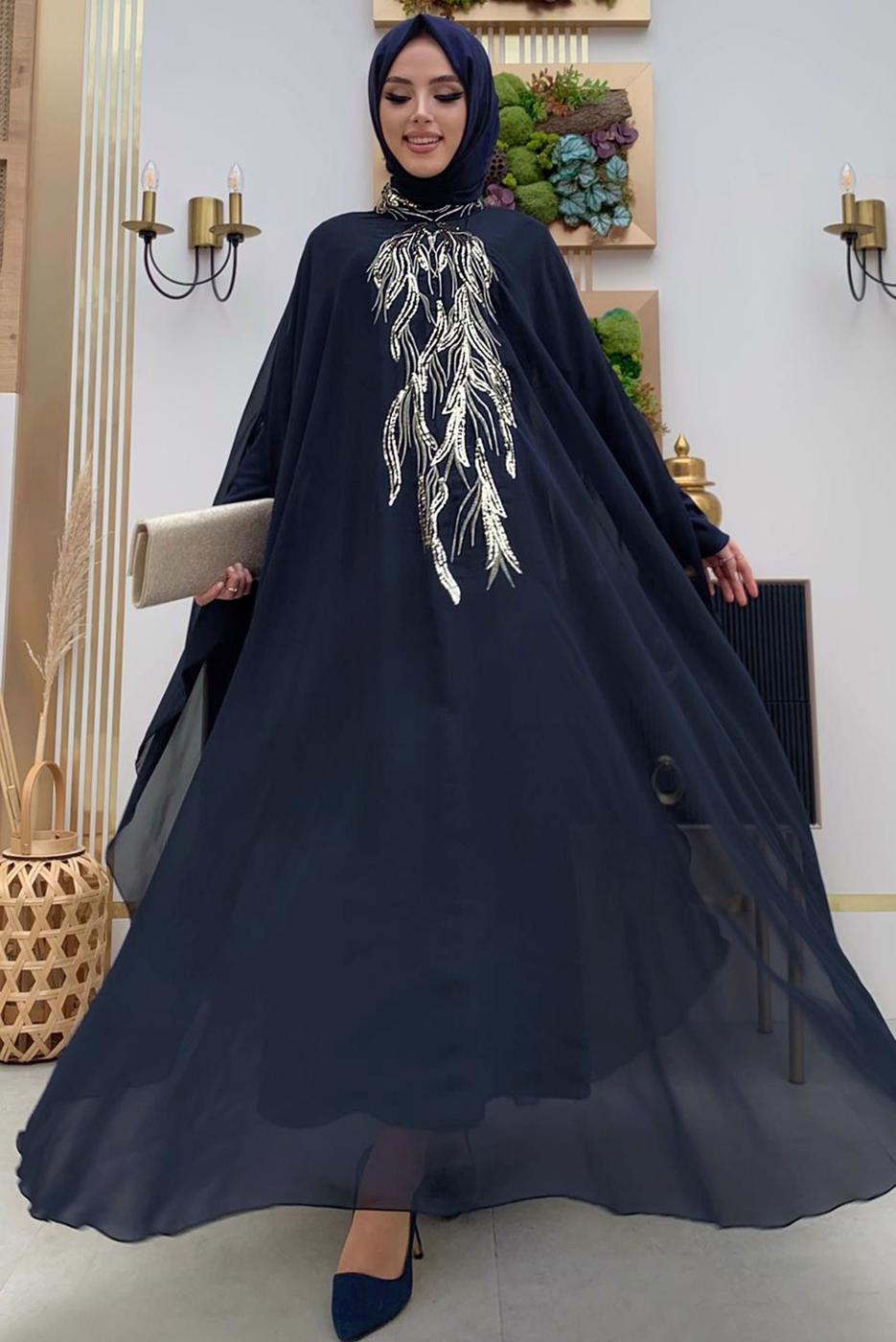 Hijab clothing NAVY BLUE ABAYA SUIT WITH DRESS T 4773
