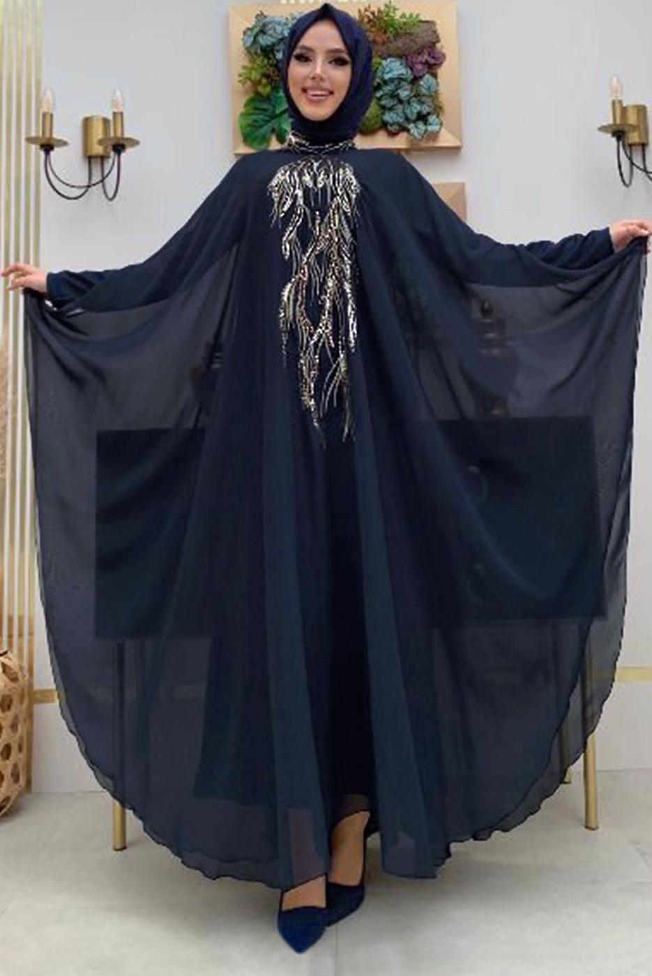 Hijab clothing NAVY BLUE ABAYA SUIT WITH DRESS T 4773