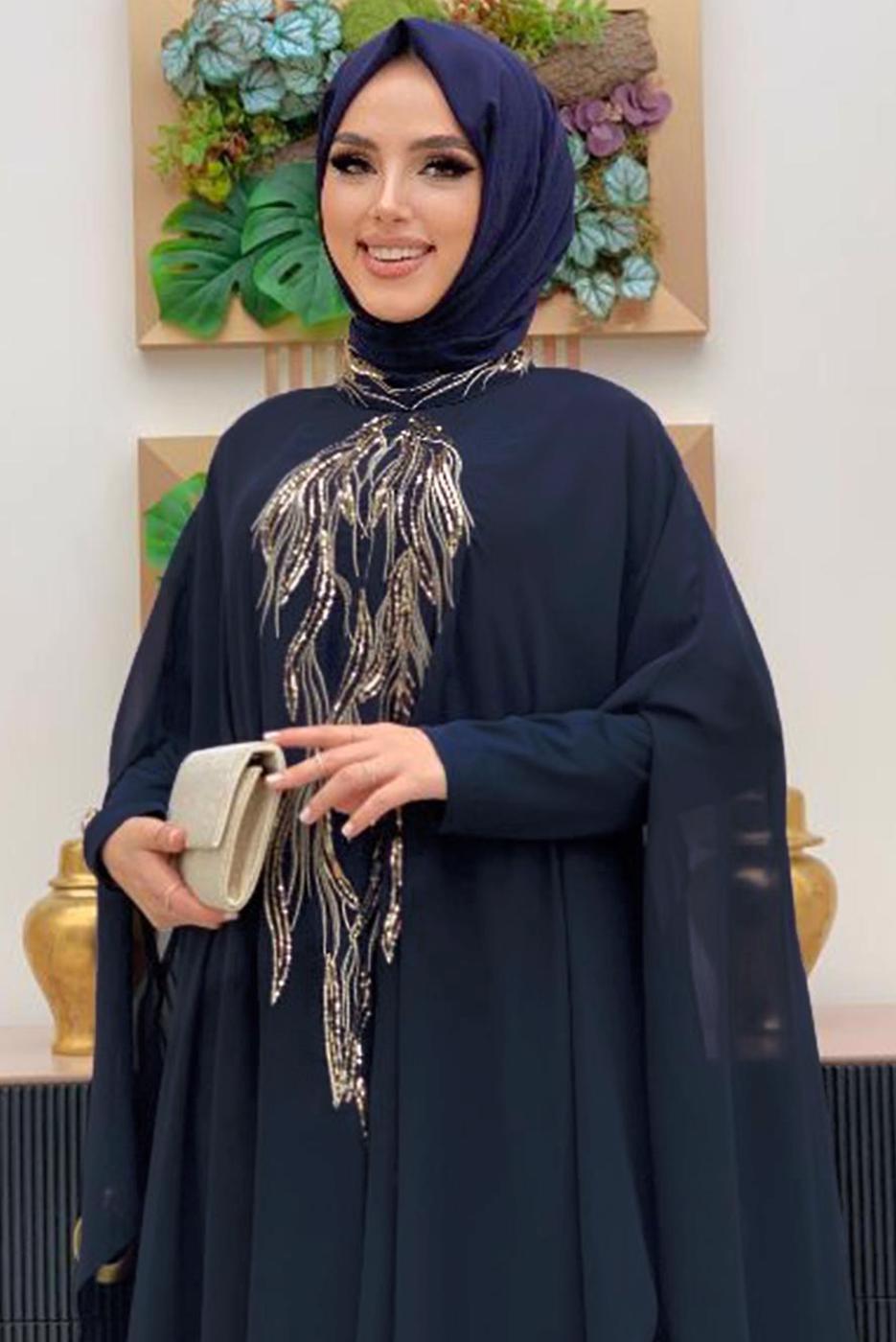 Hijab clothing NAVY BLUE ABAYA SUIT WITH DRESS T 4773