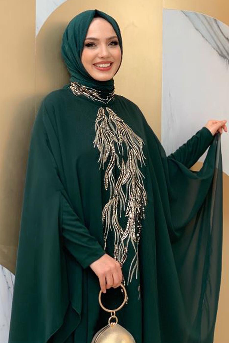 Tesettür giyim YEŞİL ABAYALI ELBİSELİ TAKIM T 4773