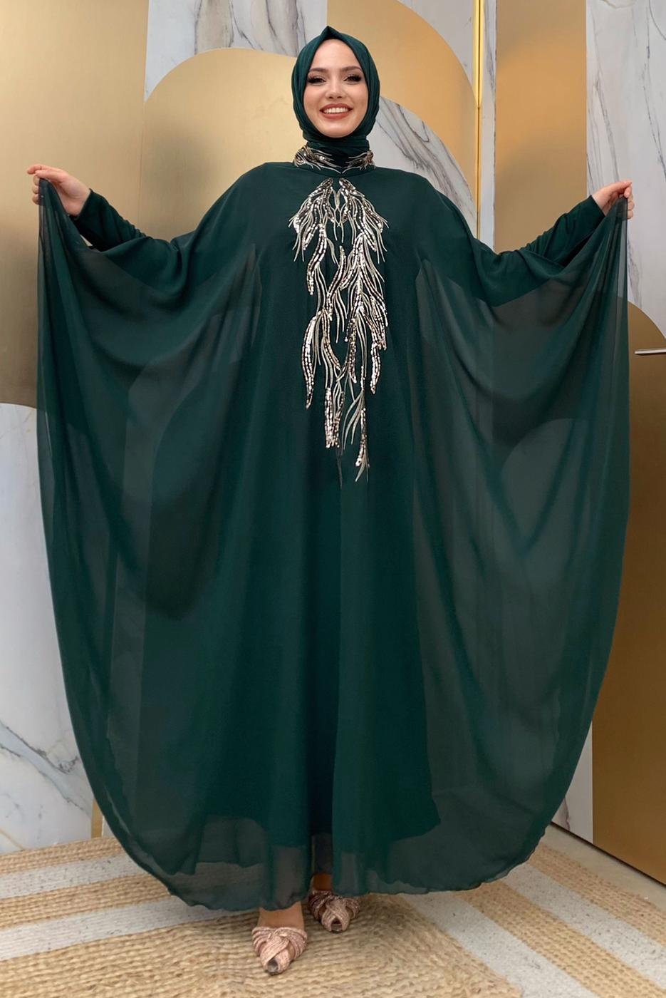 Tesettür giyim YEŞİL ABAYALI ELBİSELİ TAKIM T 4773