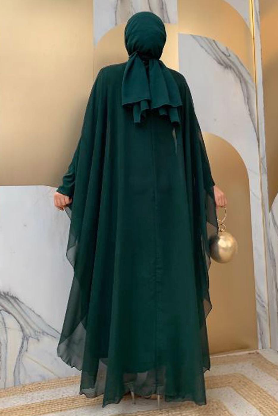 Tesettür giyim YEŞİL ABAYALI ELBİSELİ TAKIM T 4773