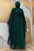 Tesettür giyim YEŞİL ABAYALI ELBİSELİ TAKIM T 4773