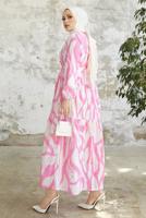 Tesettür giyim PUDRA DESENLİ MANŞETLERİ LASTİKLİ ELBİSE T 034