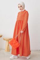 Tesettür giyim TURUNCU ROBALI SALAŞ ELBİSE T 103