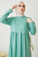 Tesettür giyim YEŞİL ROBALI SALAŞ ELBİSE T 103