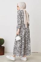 Tesettür giyim SİYAH ZEBRA DESENLİ KUŞAKLI ELBİSE T 104