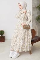 Vêtements hijab BEIGE ROBE CEINTURÉE MOTIF ZÈBRE T 104
