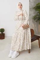 Vêtements hijab BEIGE ROBE CEINTURÉE MOTIF ZÈBRE T 104