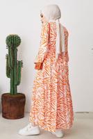 Tesettür giyim TURUNCU ZEBRA DESENLİ KUŞAKLI ELBİSE T 104