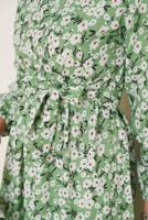 Tesettür giyim YEŞİL ÇİÇEK DESENLİ KUŞAKLI ELBİSE T 434