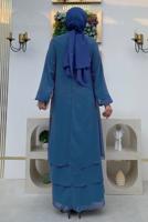 Tesettür giyim LACİVERT MANŞETLERİ LASTİKLİ ŞİFON KAT ELBİSE T 0603