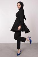 Tesettür giyim SİYAH DRAPE DETAYLI KEMERLİ PANT. TAKIM T 0685	