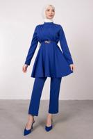 Tesettür giyim LACİVERT DRAPE DETAYLI KEMERLİ PANT. TAKIM T 0685	