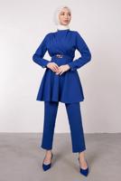 Tesettür giyim LACİVERT DRAPE DETAYLI KEMERLİ PANT. TAKIM T 0685	