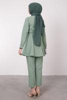Tesettür giyim YEŞİL DRAPE DETAYLI KEMERLİ PANT. TAKIM T 0685	
