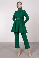 Tesettür giyim YEŞİL DRAPE DETAYLI KEMERLİ PANT. TAKIM T 0685	