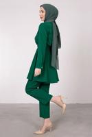 Tesettür giyim YEŞİL DRAPE DETAYLI KEMERLİ PANT. TAKIM T 0685	