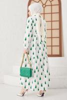 Tesettür giyim YEŞİL ANANAS DESENLİ KUŞAKLI ELBİSE T 714